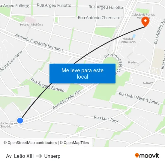 Av. Leão XIII to Unaerp map