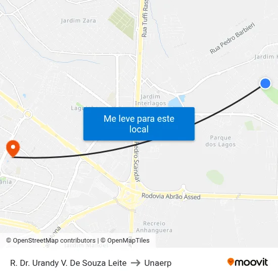 R. Dr. Urandy V. De Souza Leite to Unaerp map