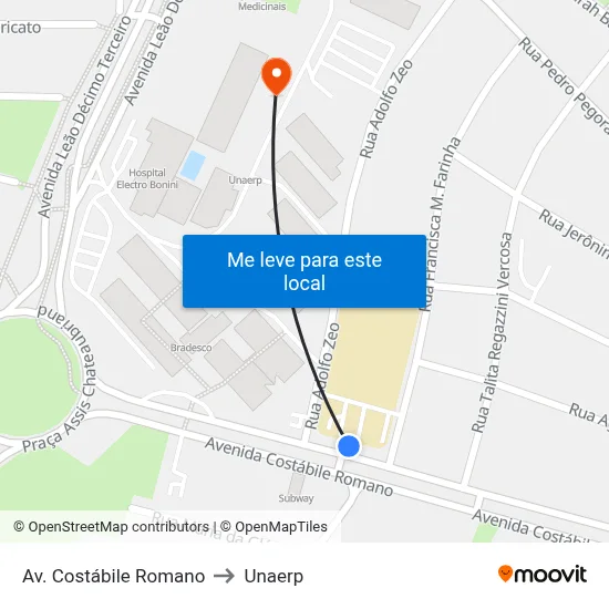 Av. Costábile Romano to Unaerp map