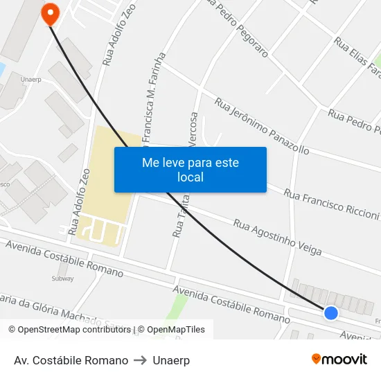 Av. Costábile Romano to Unaerp map