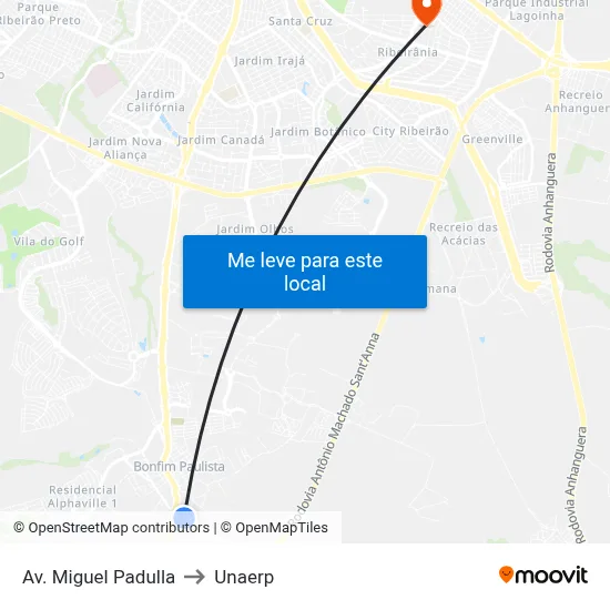 Av. Miguel Padulla to Unaerp map