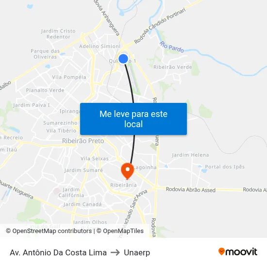 Av. Antônio Da Costa Lima to Unaerp map