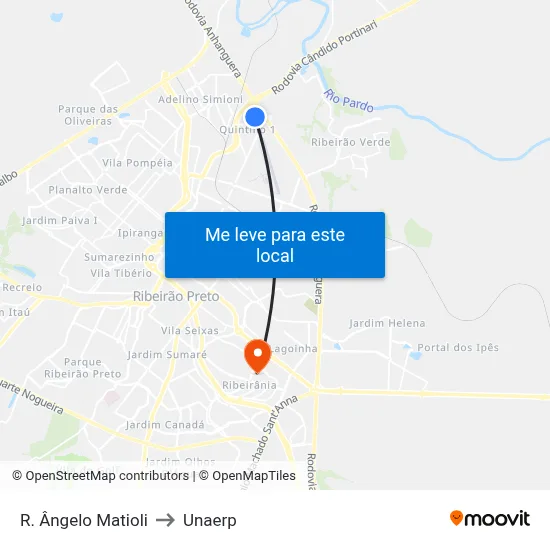 R. Ângelo Matioli to Unaerp map