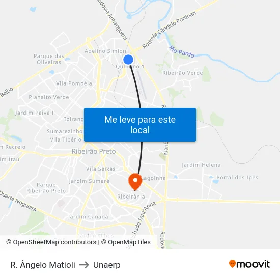 R. Ângelo Matioli to Unaerp map