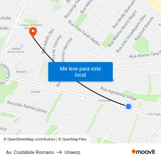 Av. Costábile Romano to Unaerp map