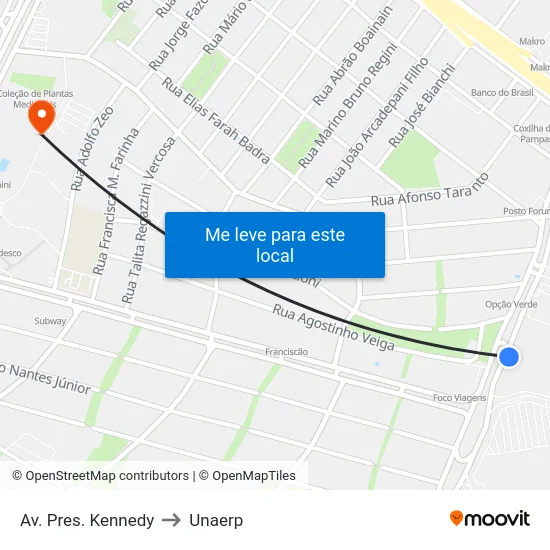 Av. Pres. Kennedy to Unaerp map