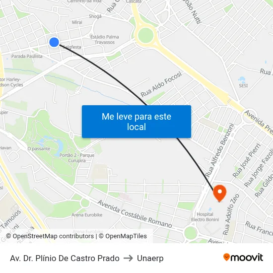Av. Dr. Plínio De Castro Prado to Unaerp map