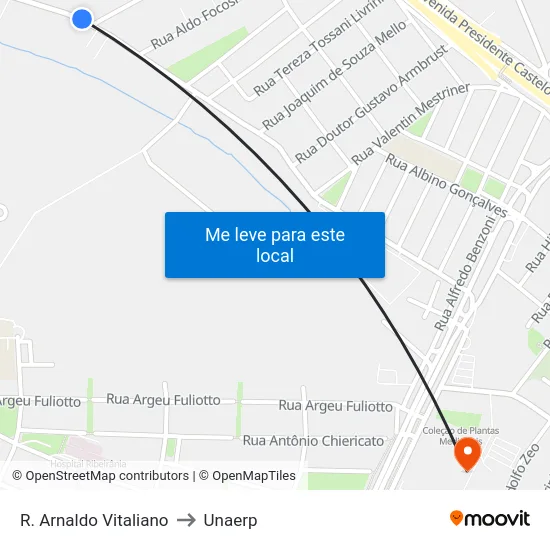 R. Arnaldo Vitaliano to Unaerp map