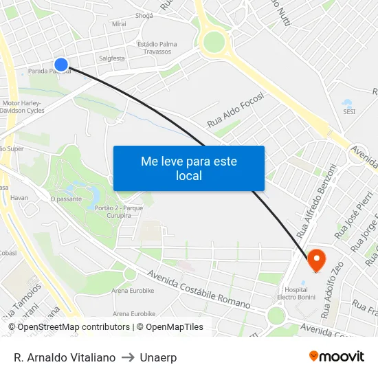 R. Arnaldo Vitaliano to Unaerp map