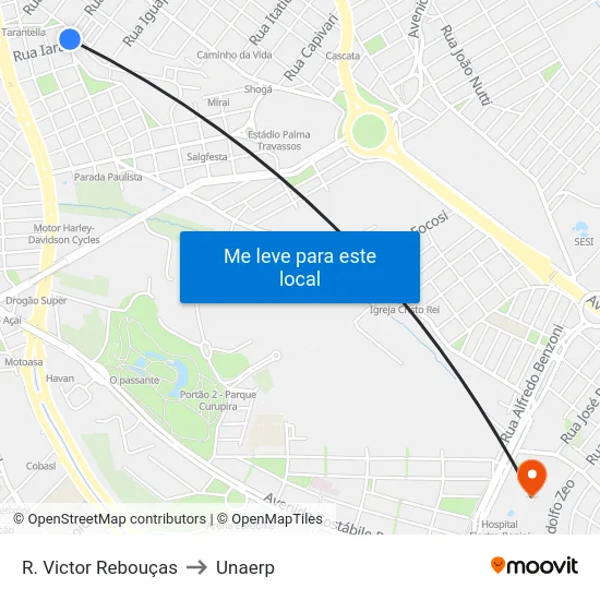 R. Victor Rebouças to Unaerp map