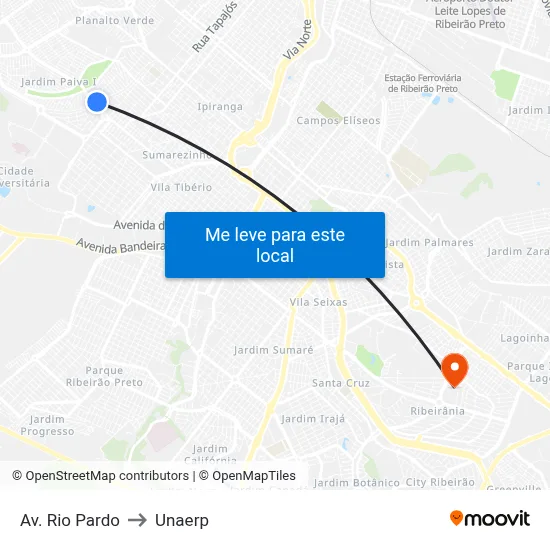 Av.  Rio Pardo to Unaerp map