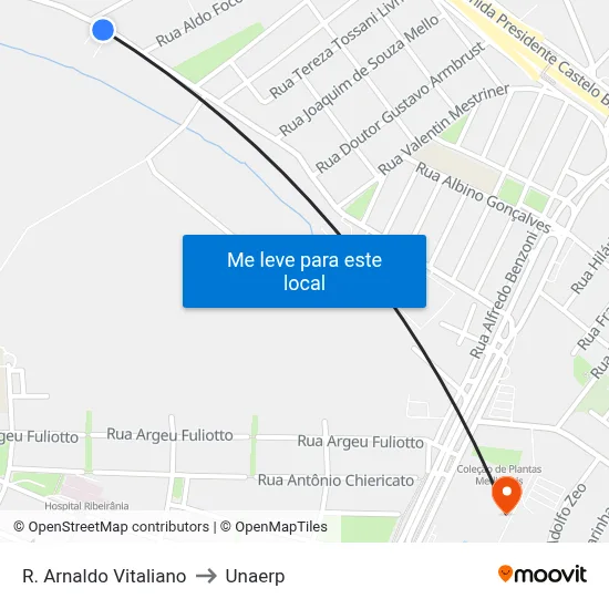 R. Arnaldo Vitaliano to Unaerp map