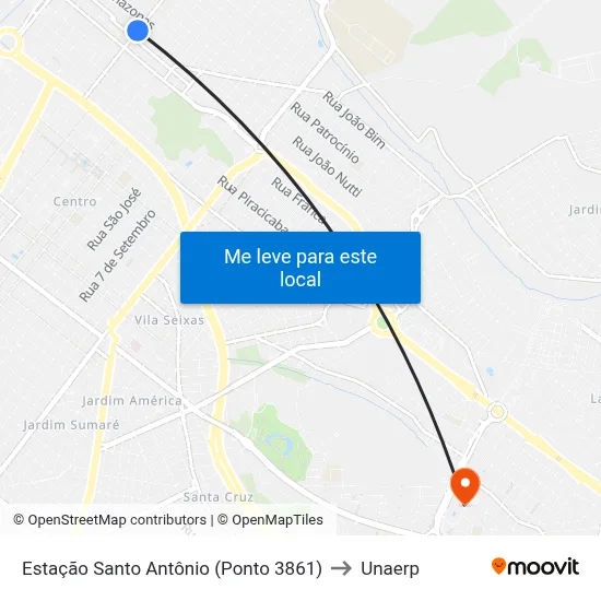 Estação Santo Antônio (Ponto 3861) to Unaerp map