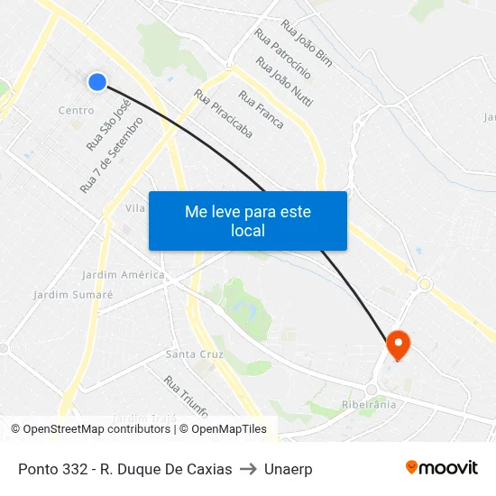 Ponto 332 - R. Duque De Caxias to Unaerp map
