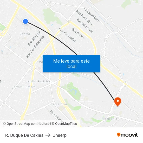 R. Duque De Caxias to Unaerp map