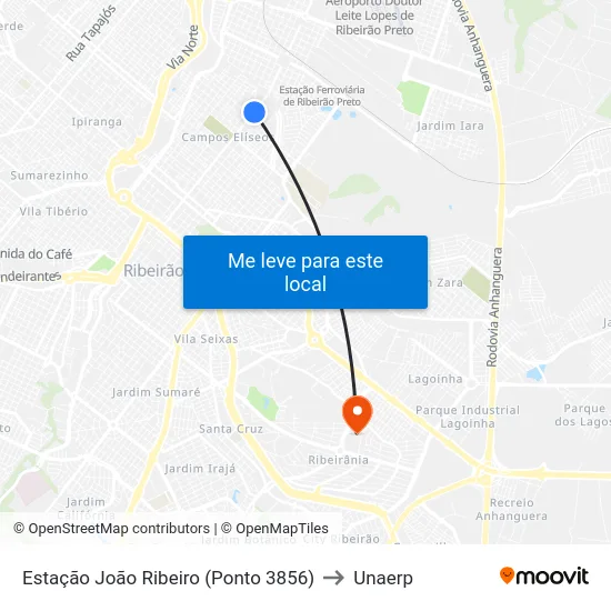 Estação João Ribeiro (Ponto 3856) to Unaerp map