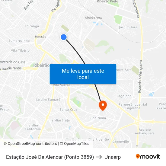 Estação José De Alencar (Ponto 3859) to Unaerp map