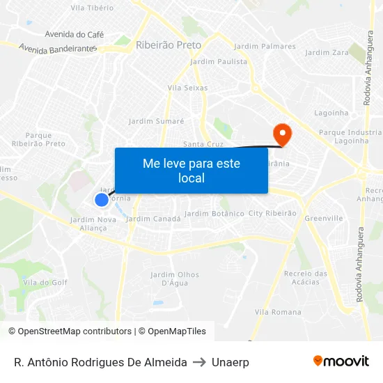 R. Antônio Rodrigues De Almeida to Unaerp map