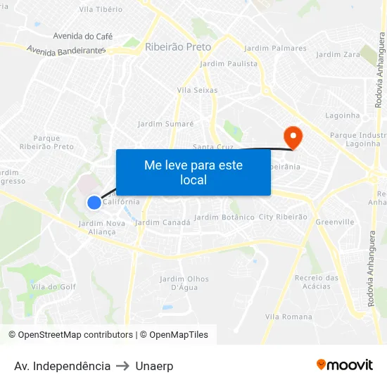 Av. Independência to Unaerp map