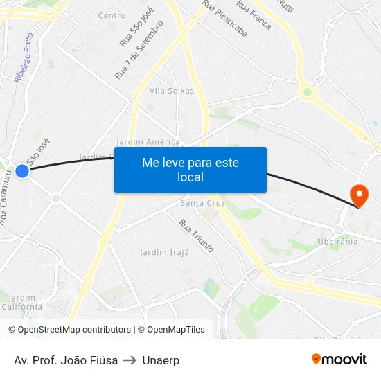 Av. Prof. João Fiúsa to Unaerp map