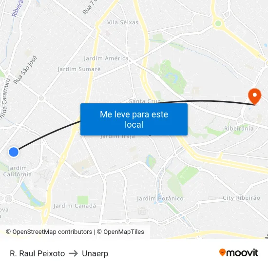 R. Raul Peixoto to Unaerp map
