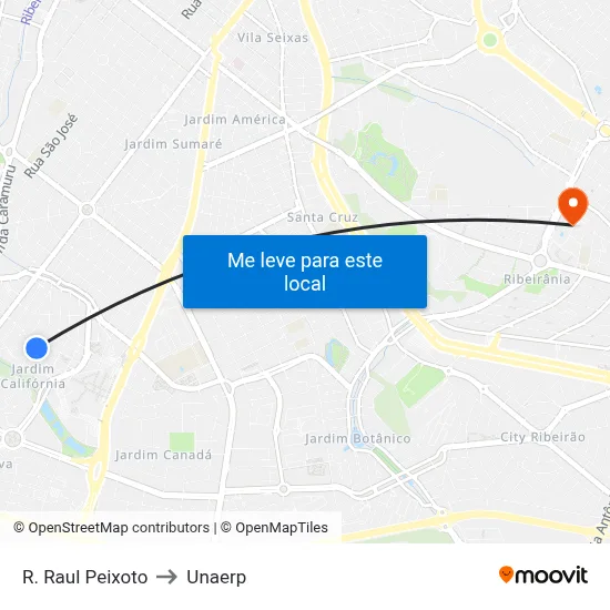R. Raul Peixoto to Unaerp map
