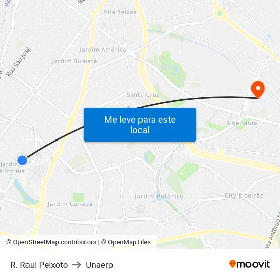 R. Raul Peixoto to Unaerp map