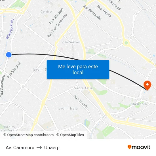 Av. Caramuru to Unaerp map