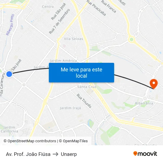 Av. Prof. João Fiúsa to Unaerp map