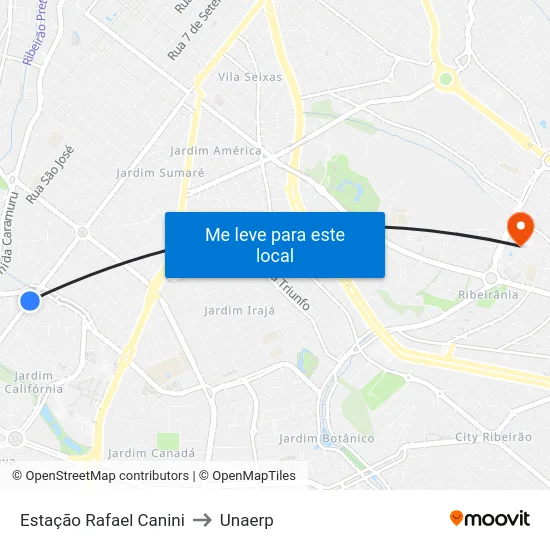 Estação Rafael Canini to Unaerp map
