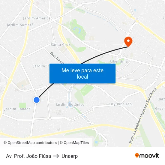 Av. Prof. João Fiúsa to Unaerp map