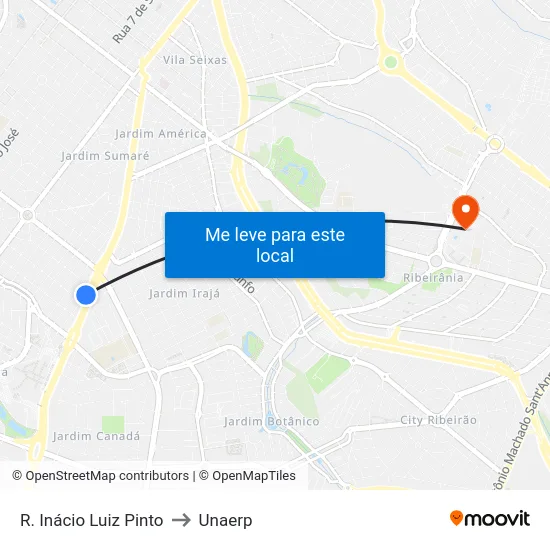 R. Inácio Luiz Pinto to Unaerp map