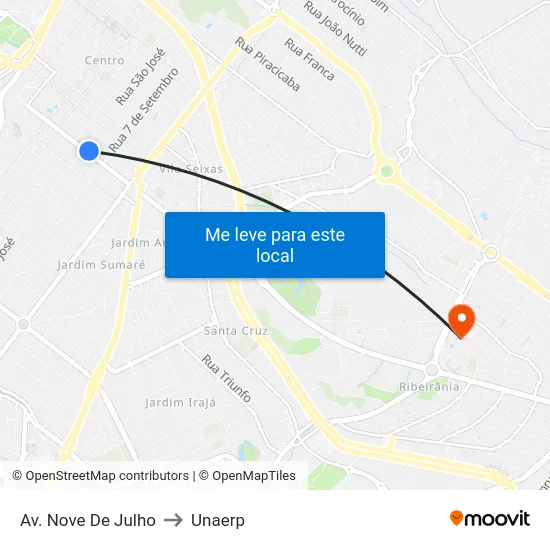 Av. Nove De Julho to Unaerp map