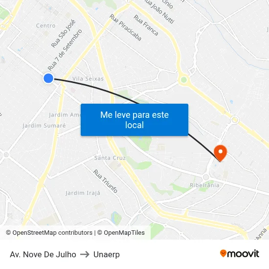 Av. Nove De Julho to Unaerp map