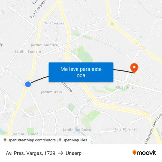 Av. Pres. Vargas, 1739 to Unaerp map