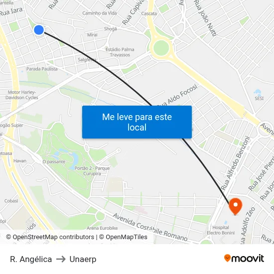 R. Angélica to Unaerp map