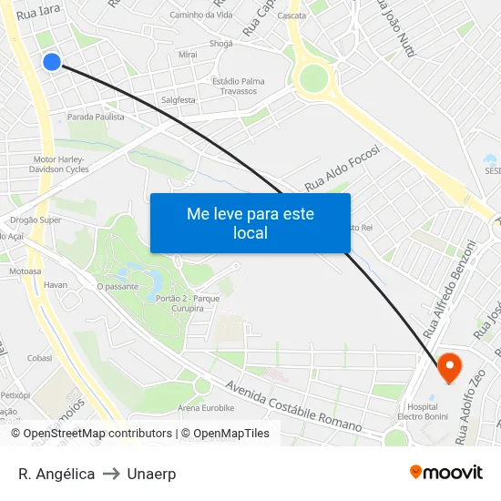 R. Angélica to Unaerp map