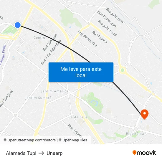 Alameda Tupi to Unaerp map