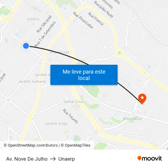 Av. Nove De Julho to Unaerp map
