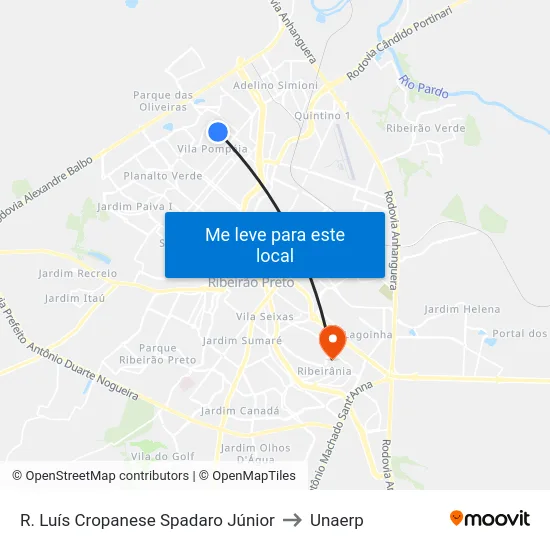 R. Luís Cropanese Spadaro Júnior to Unaerp map