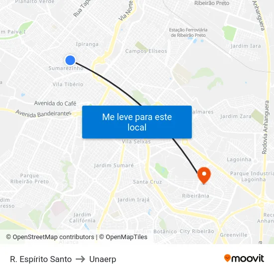 R. Espírito Santo to Unaerp map