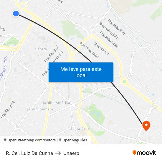 R. Cel. Luiz Da Cunha to Unaerp map