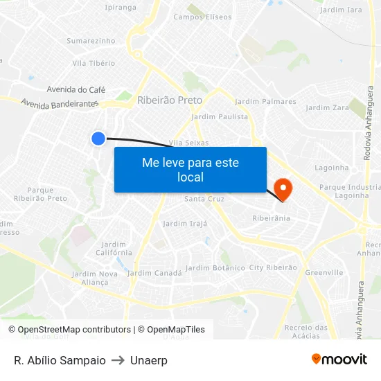 R. Abílio Sampaio to Unaerp map