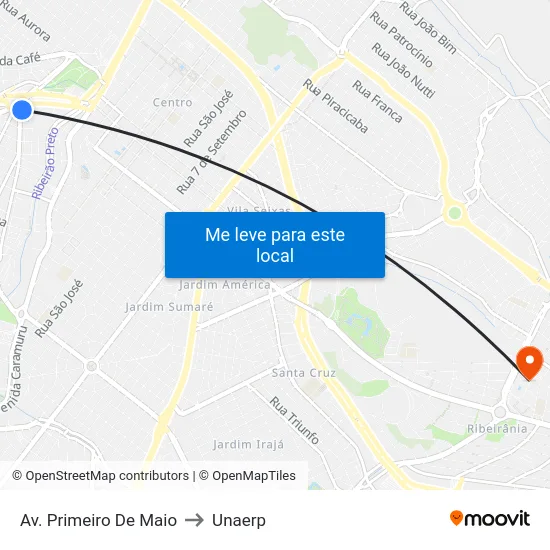 Av. Primeiro De Maio to Unaerp map
