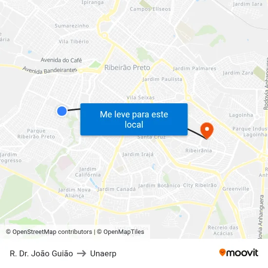 R. Dr. João Guião to Unaerp map