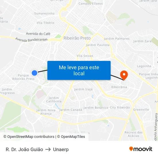 R. Dr. João Guião to Unaerp map