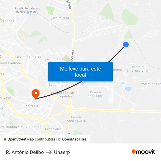 R. Antônio Delibo to Unaerp map