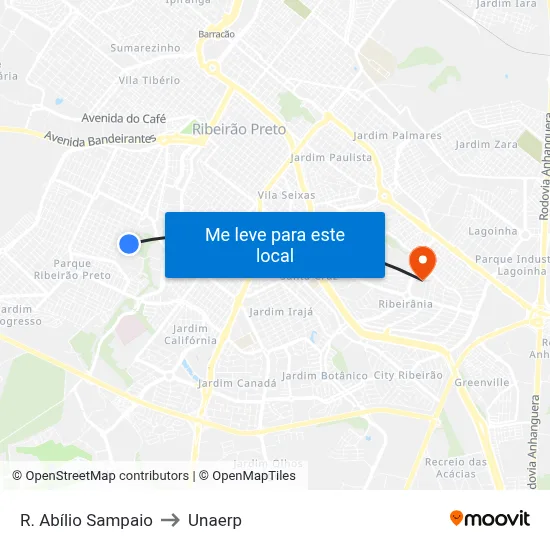 R. Abílio Sampaio to Unaerp map