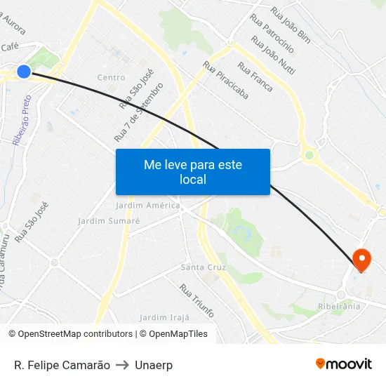 R. Felipe Camarão to Unaerp map