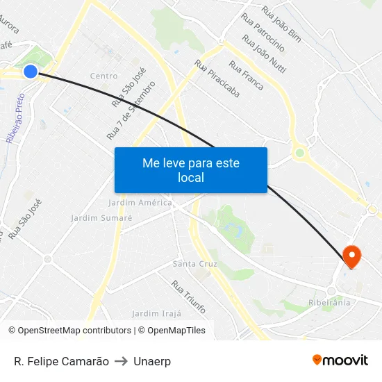 R. Felipe Camarão to Unaerp map